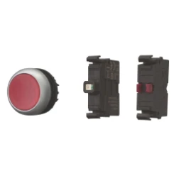Signaaldrukknop, vlak, rood, terugverend, LED, rood, frontbevestiging,