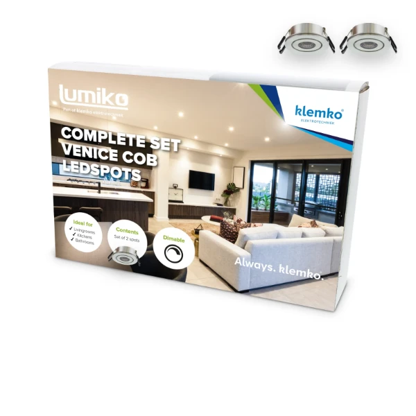 Compleet Venice pakket met 2x Venice COB LED spots 3000K, dimbaar