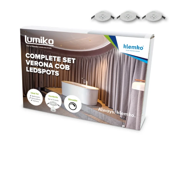Compleet Verona pakket met 3x Verona COB LED spots 3000K, dimbaar