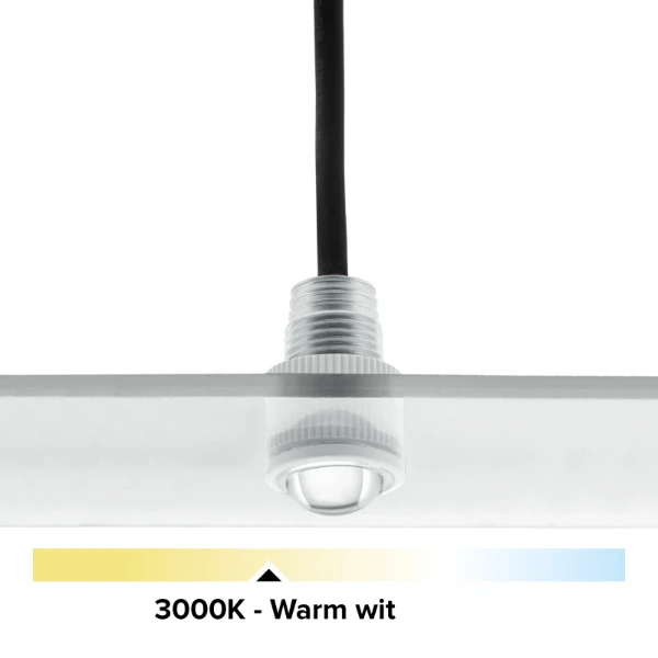 Witte mini LED IP67, 11mm, 0,5W, 3000K, met lens