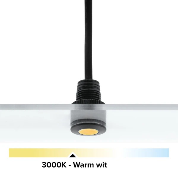 Zwarte mini LED IP67, 11mm, 0,5W, 3000K, zonder lens