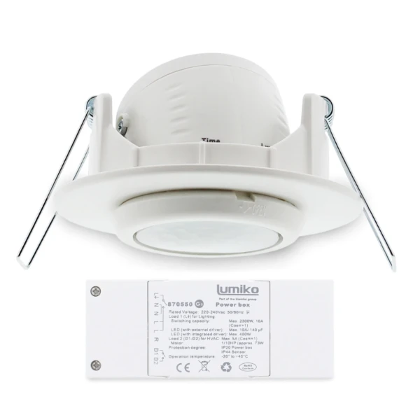 Aanwezigheidsmelder plafond PIR 230V, 2300W, 7M, 40m², 2 Relais-G3