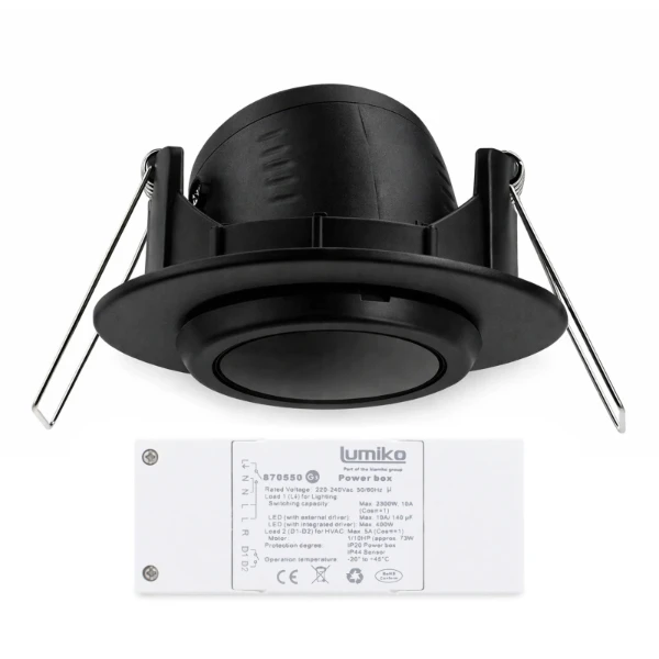 Lumiko aanwezigheidsmelder plafond PIR 230V, 2300W, 7M, 40m², 2 Relais-G3, Zwart