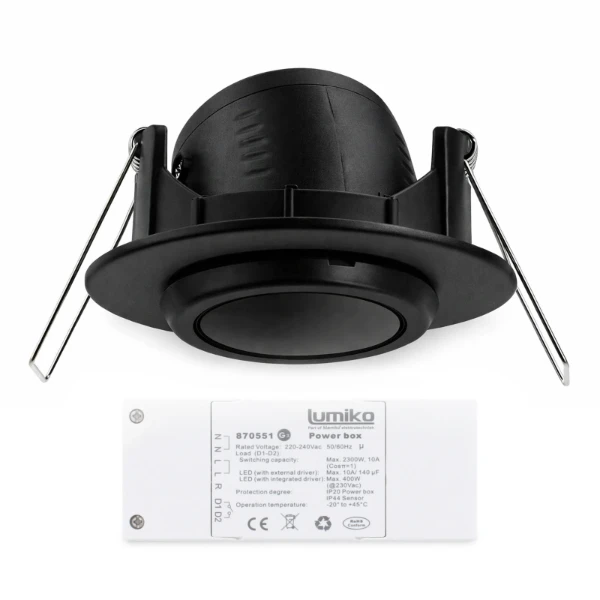 Lumiko aanwezigheidsmelder plafond PIR 230V, 2300W, 7M, 40m², 1 Relais-G3, Zwart