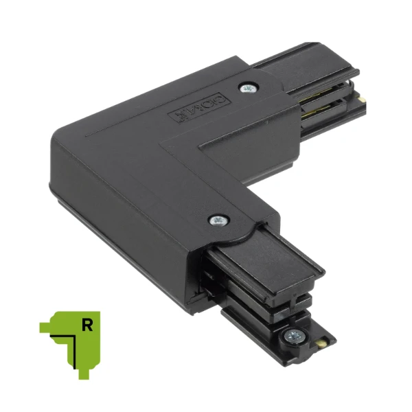 3 fase rails - L connector, zwart (RAL9005), Rechts