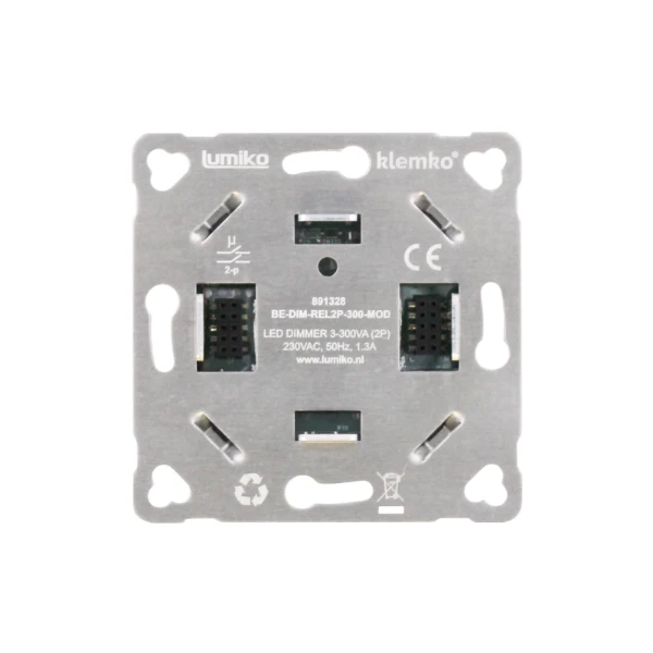 Lumiko Modulaire 3-draads relais fase-afsnijding dimmer 3-300VA, 2-polig | 891328